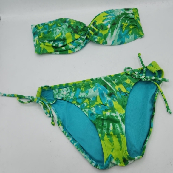 Victoria's Secrets Vintage Green Abstract Bandeau Twist Bikini Size S - Picture 11 of 11